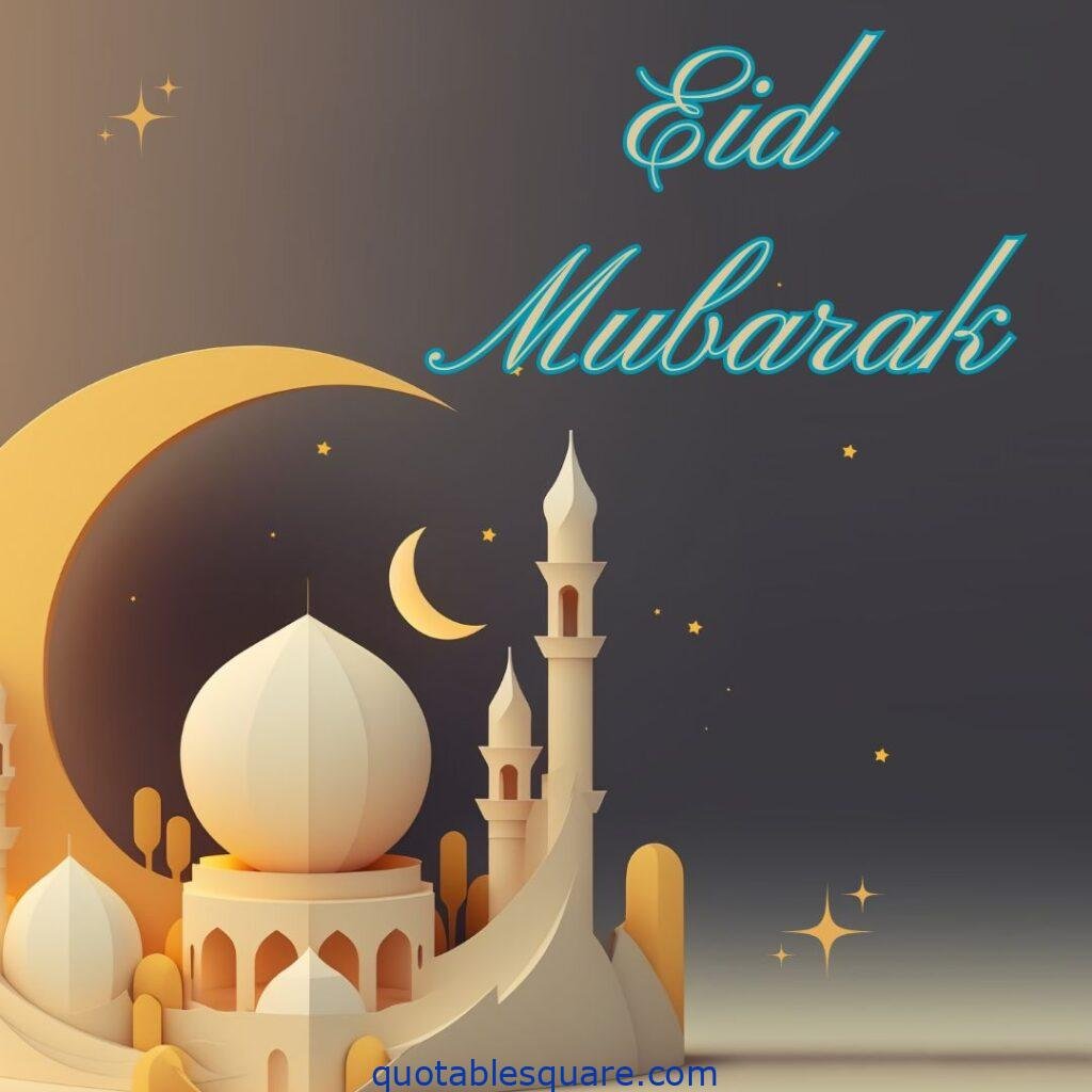 Eid Mubarak greeting message with image of mosque